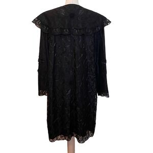 80s Black Floral Lace Overlay Duster Coat 18 Whimsigoth Fairygoth Dark Victorian
